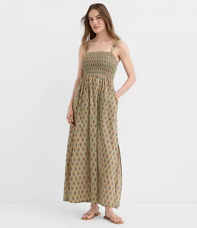 Petite LOFT Beach Garden Smocked Maxi Pocket Dress