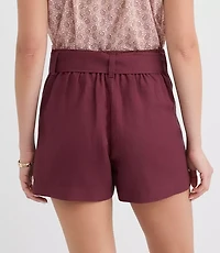 Belted Patch Pocket Shorts Linen Blend