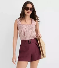 Belted Patch Pocket Shorts Linen Blend