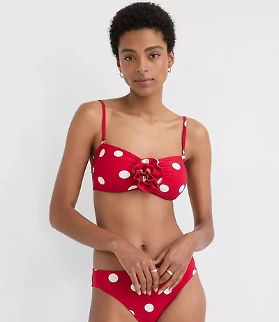 LOFT Beach Polka Dot Rosette Bandeau Bikini Top