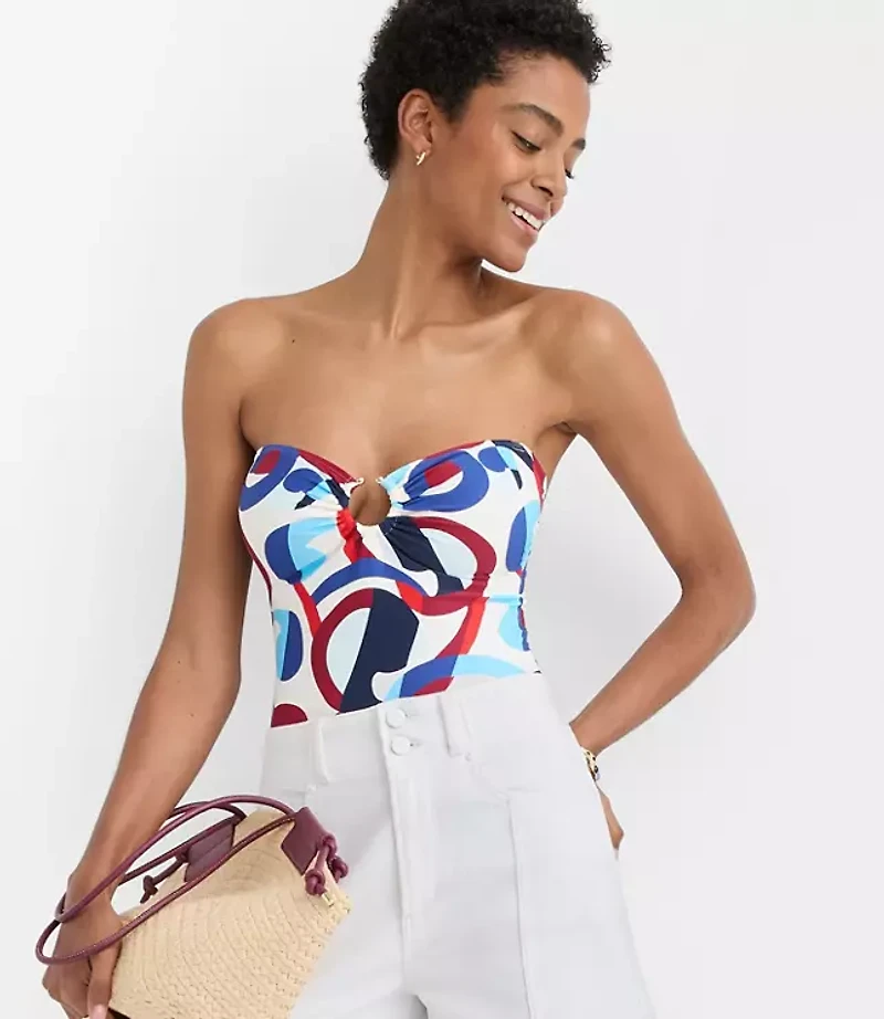 LOFT Beach Swirl Open Ring Bandeau One Piece Swimsuit