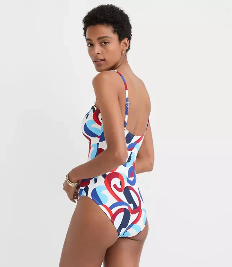 LOFT Beach Swirl Open Ring Bandeau One Piece Swimsuit