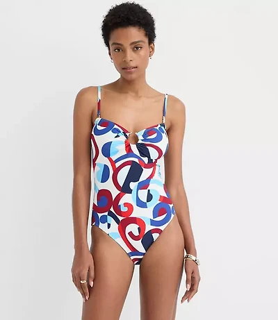 LOFT Beach Swirl Open Ring Bandeau One Piece Swimsuit