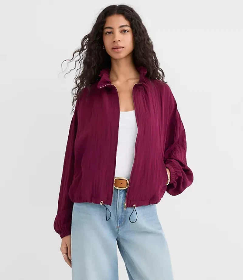 Petite Ruffle Collar Bomber Jacket