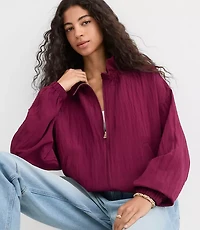 Petite Ruffle Collar Bomber Jacket