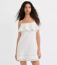 Petite Lace Trim Strappy Ruffle Mini Dress