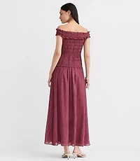 Petite Stripe Smocked Off The Shoulder Maxi Dress
