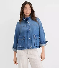 Petite Denim Modern Cargo Jacket Authentic Indigo