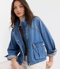 Petite Denim Modern Cargo Jacket Authentic Indigo