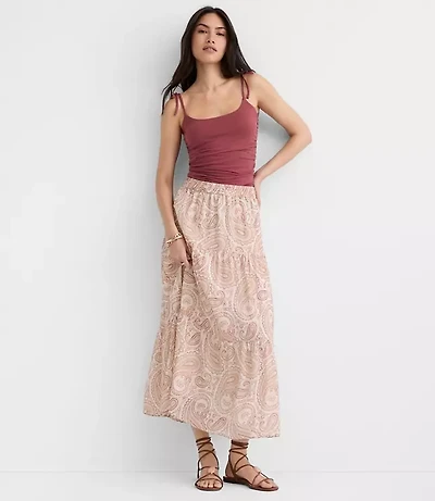 Petite Paisley Tiered Maxi Skirt