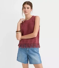 Petite Fringe Pointelle Sweater Tank Top
