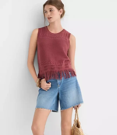 Petite Fringe Pointelle Sweater Tank Top