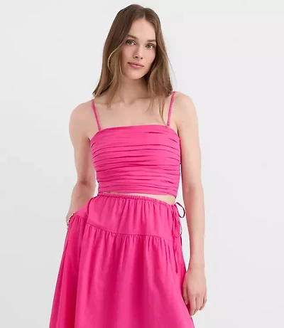 Petite LOFT Beach Ruched Linen Cotton Top