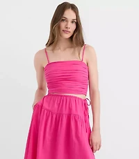 Petite LOFT Beach Ruched Linen Cotton Top