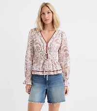 Paisley Tie Waist V-Neck Blouse