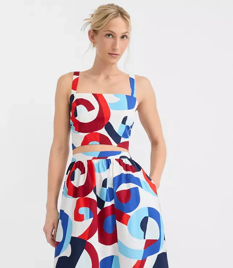 Petite LOFT Beach Swirl Poplin Crop Top