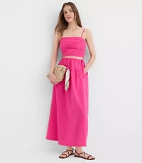 Petite LOFT Beach Linen Cotton Drawstring Maxi Pocket Skirt