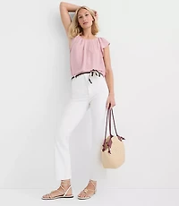 Petite Flutter Sleeve Mixed Media Blouse