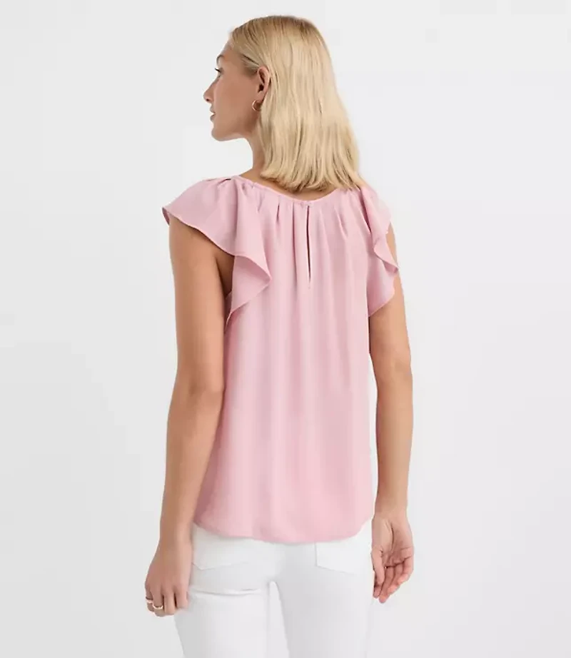 Petite Flutter Sleeve Mixed Media Blouse