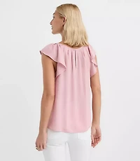 Petite Flutter Sleeve Mixed Media Blouse