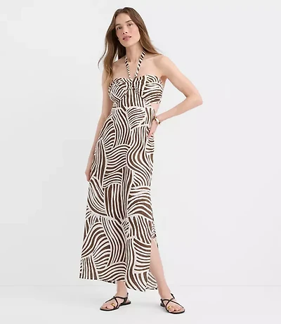 Petite LOFT Beach Wave Linen Cotton Cutout Halter Maxi Dress