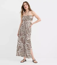 Petite LOFT Beach Wave Linen Cotton Cutout Halter Maxi Dress
