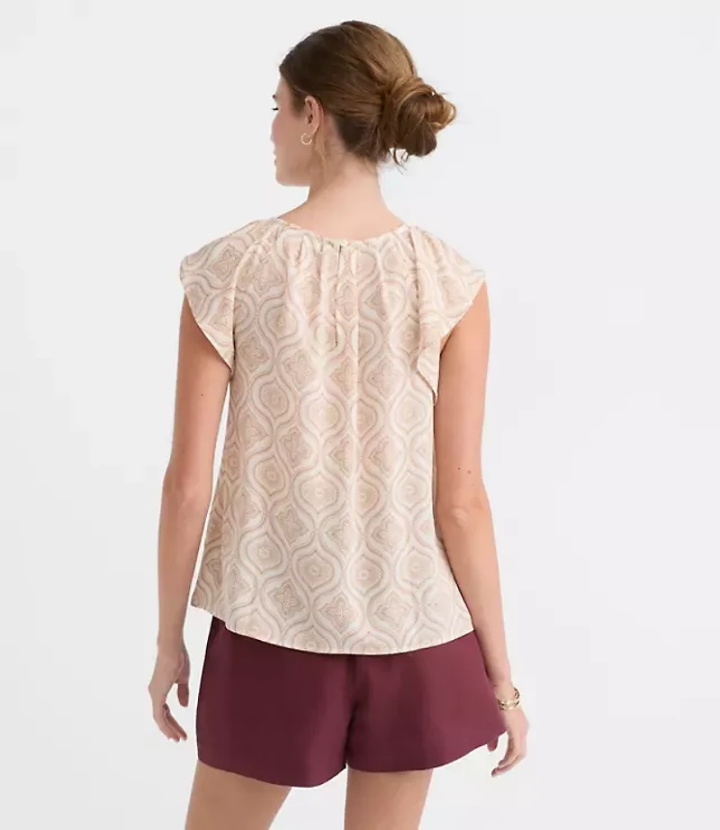 Floral Flutter Sleeve Mixed Media Blouse