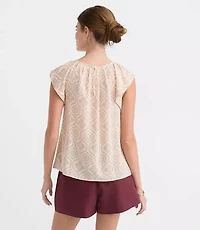 Floral Flutter Sleeve Mixed Media Blouse