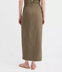Petite Linen Cotton Button Trim Midi Skirt