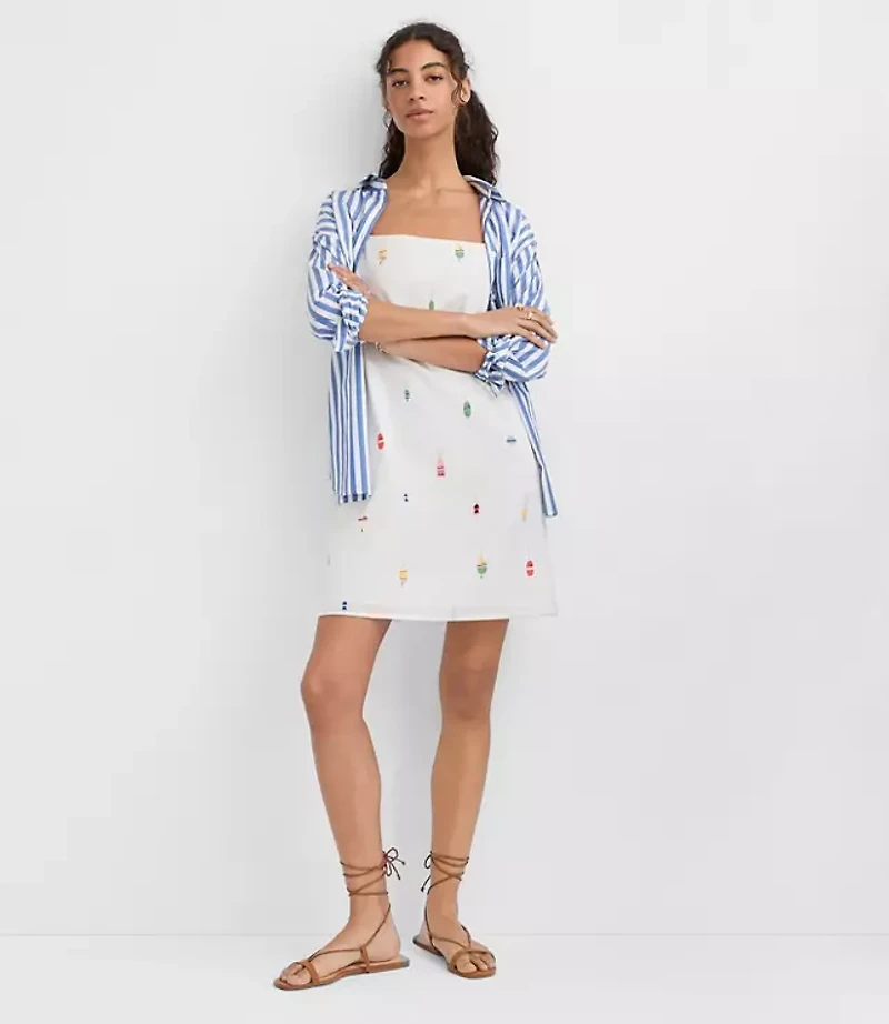 Petite Nautical Linen Cotton Strappy Mini Pocket Dress