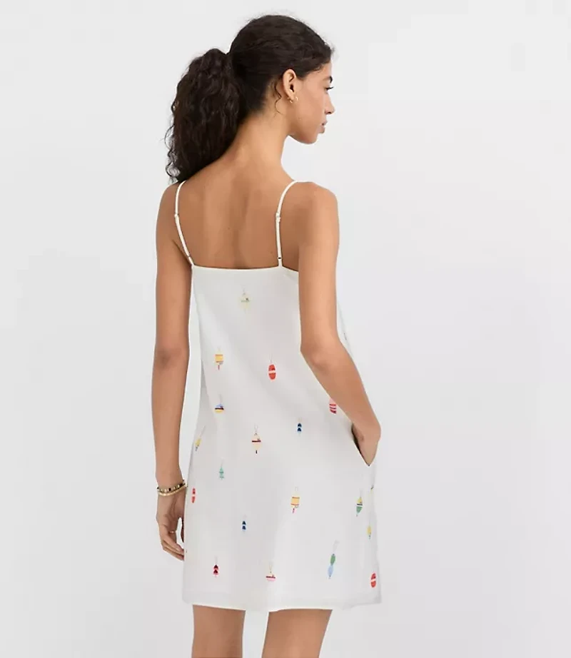 Petite Nautical Linen Cotton Strappy Mini Pocket Dress