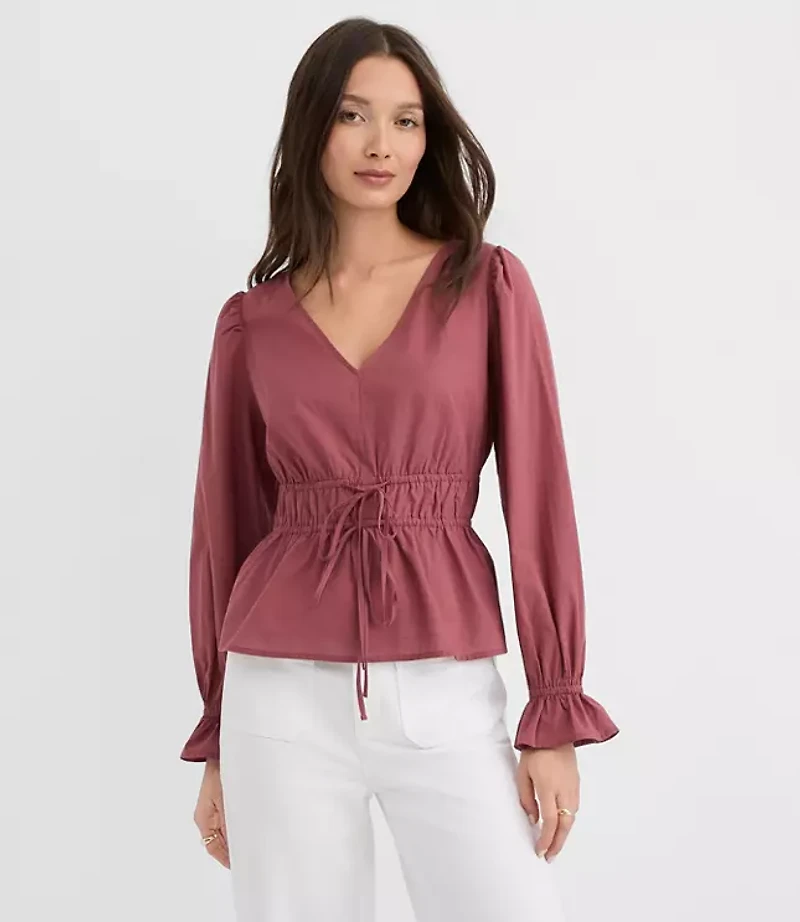 Tie Waist V-Neck Blouse