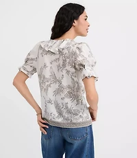 Petite Floral Toile Pintucked Ruffle Blouse