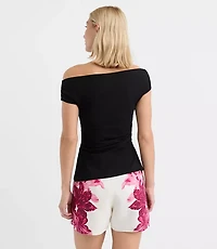 Petite Slit Ruched Off The Shoulder Top