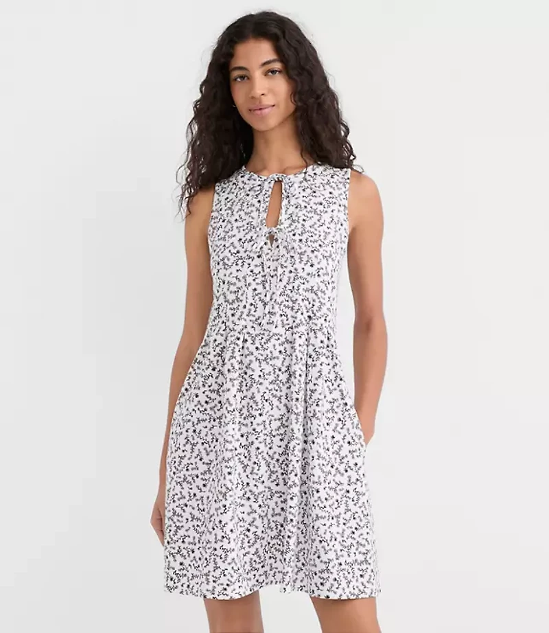 Floral Pintucked Bow Mini Pocket Dress