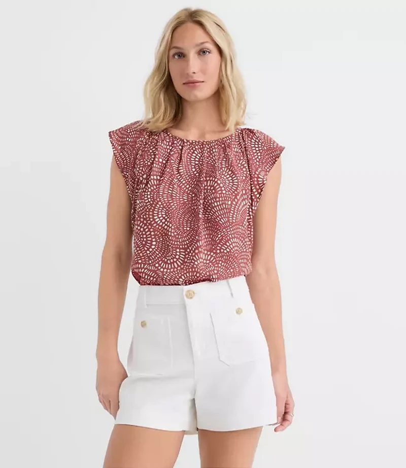 Swirl Flutter Sleeve Mixed Media Blouse