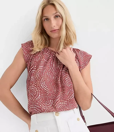 Swirl Flutter Sleeve Mixed Media Blouse