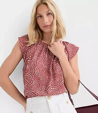 Swirl Flutter Sleeve Mixed Media Blouse