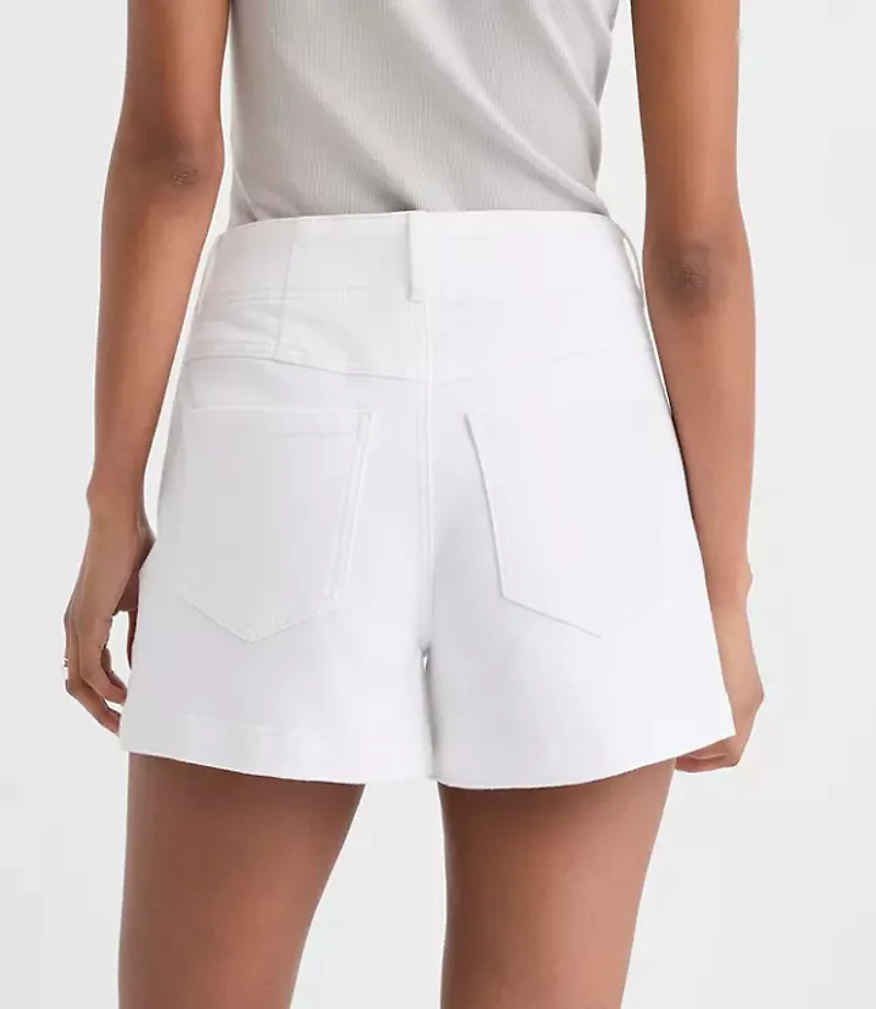 Rivete Petite Curvy Seamed High Rise Denim Shorts White