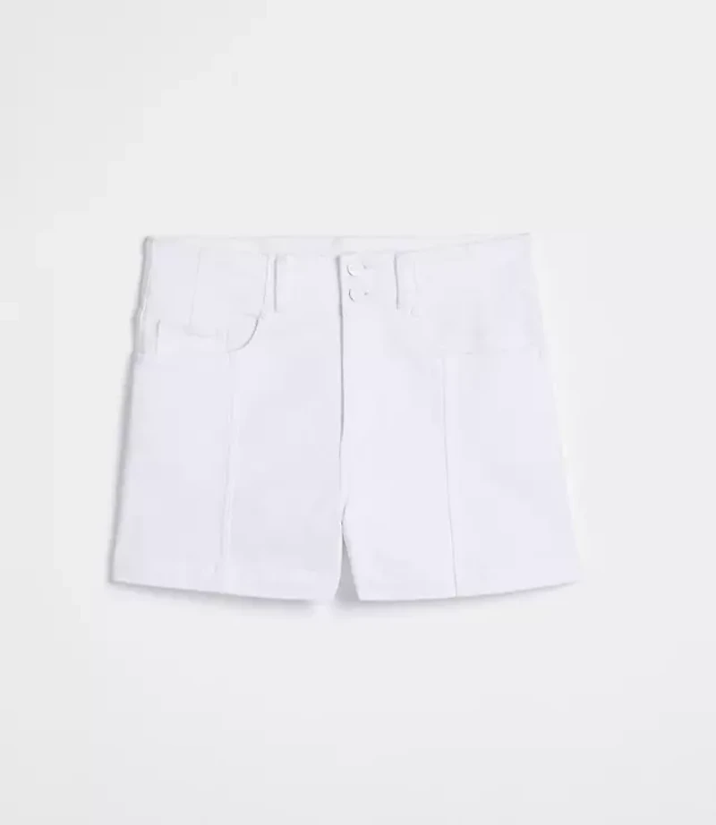 Rivete Petite Curvy Seamed High Rise Denim Shorts White
