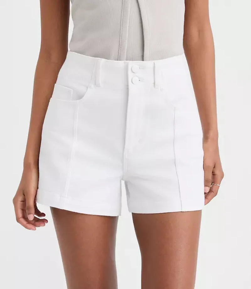 Rivete Petite Seamed High Rise Denim Shorts White