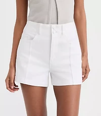 Rivete Petite Seamed High Rise Denim Shorts White
