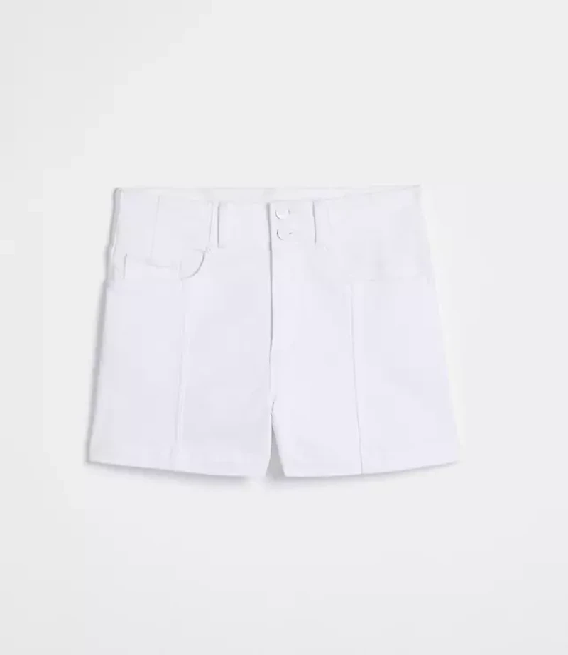 Rivete Petite Seamed High Rise Denim Shorts White