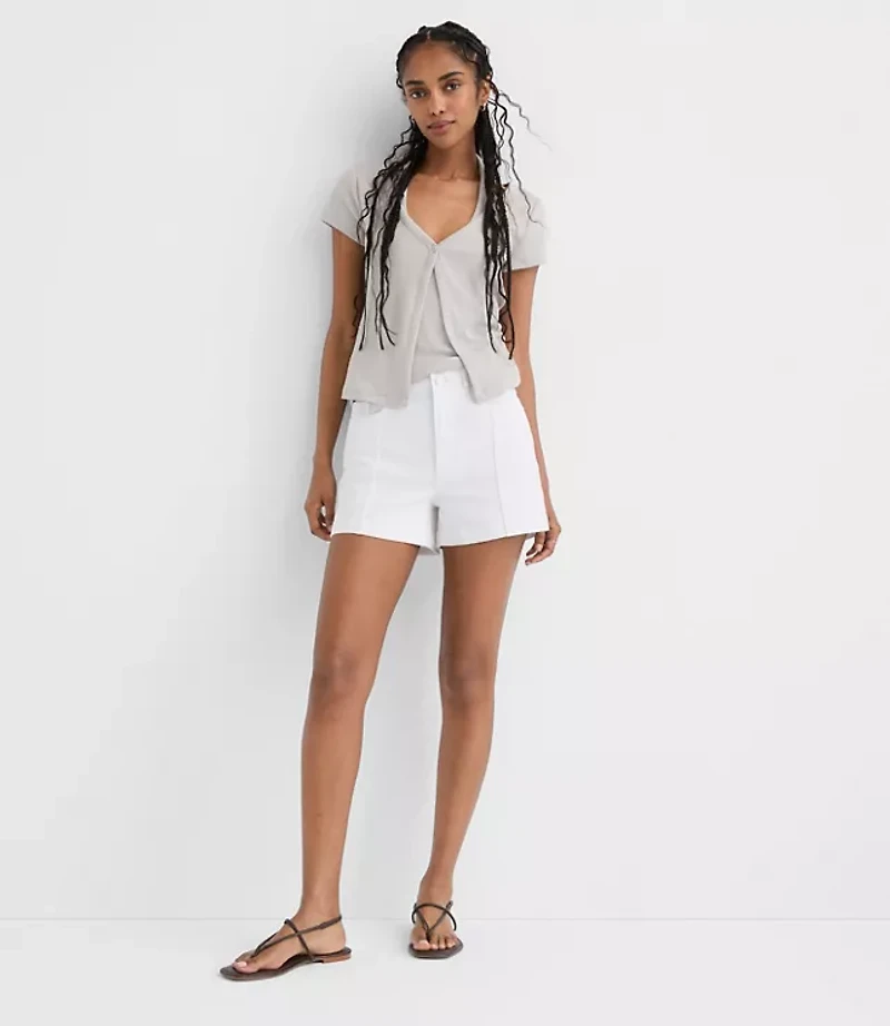 Rivete Petite Seamed High Rise Denim Shorts White