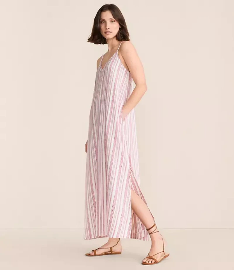 Petite Lou & Grey Striped Linen Cotton Cami Maxi Pocket Dress