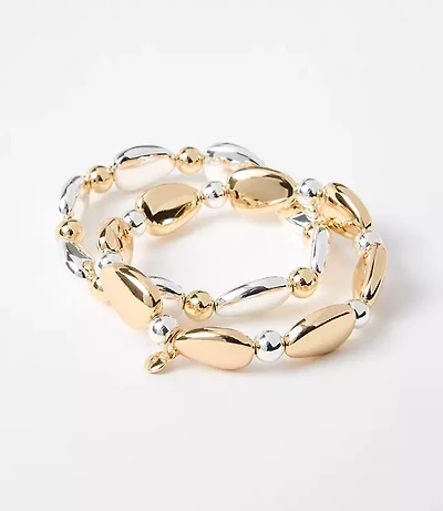LOFT Versa Mixed Metal Chunky Beaded Stretch Bracelet Set