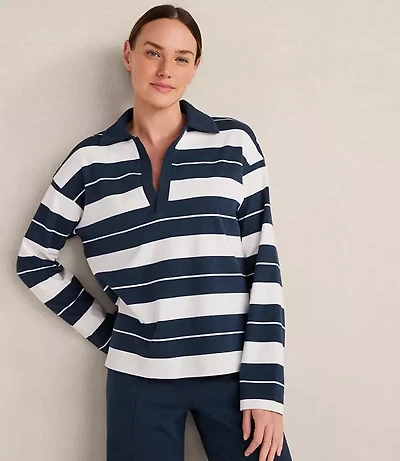 Haven Well Within Organic Cotton Interlock Stripe Johnny Collar Top
