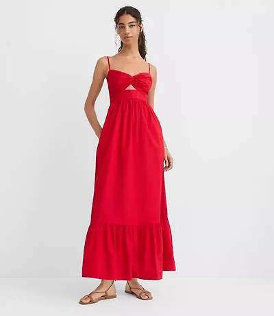 LOFT Beach Poplin Cutout Twist Maxi Pocket Dress