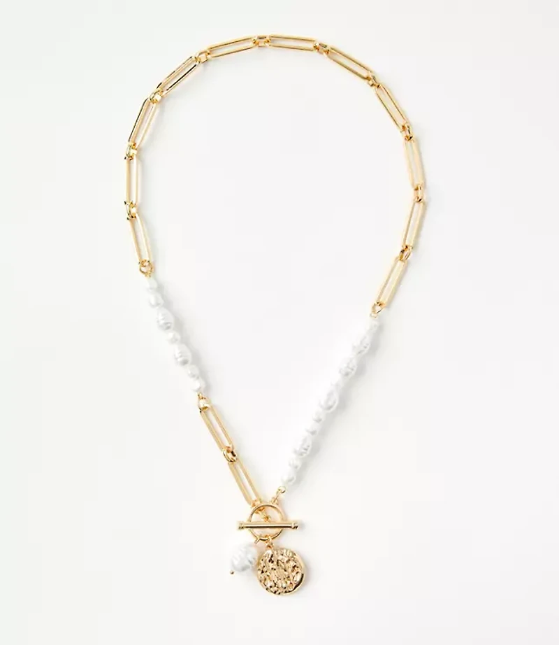 Pearlized Coin Toggle Necklace