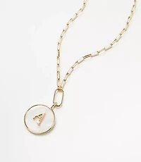 Pave Mother Of Pearl Initial Coin Necklace